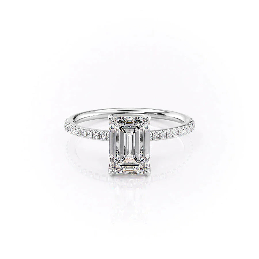 The Pave Petal Kamellie Set With A 1 Carat Emerald 14K White Gold Lab Diamond