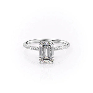 The Pave Petal Kamellie Set With A 1 Carat Emerald 14K White Gold Lab Diamond