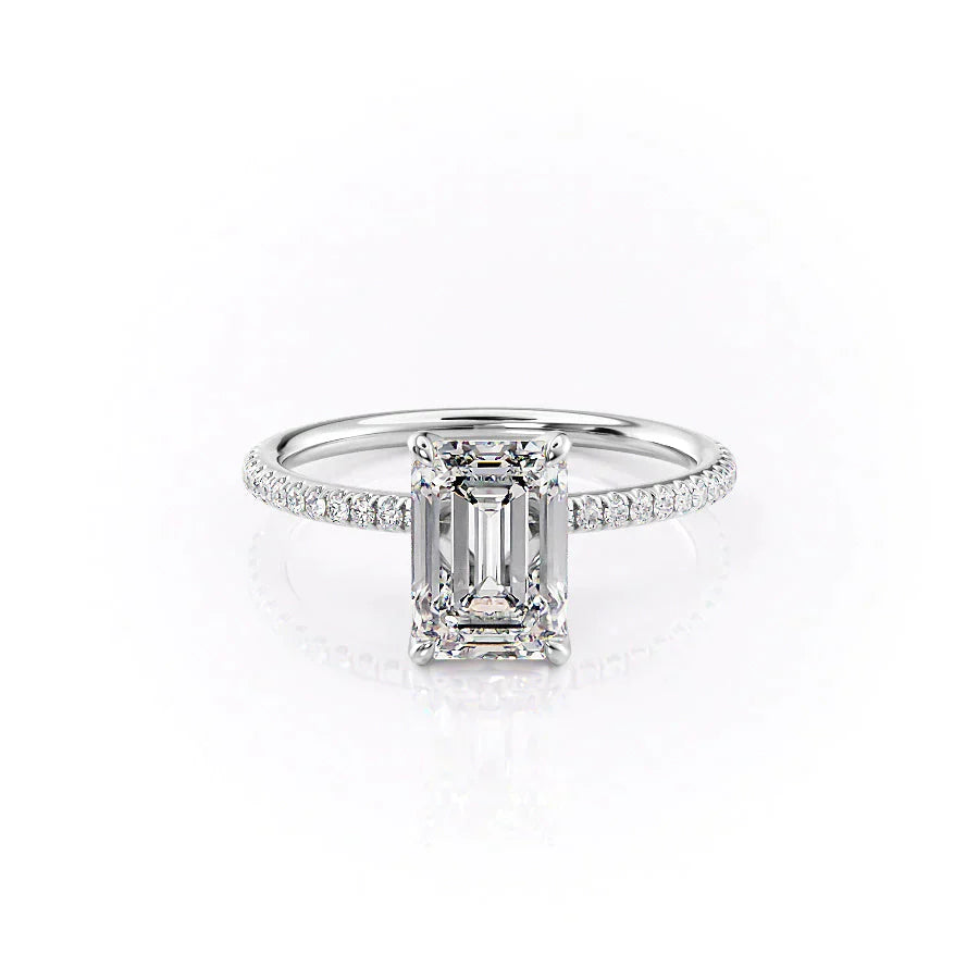 The Petal Kamellie Set With A 1 Carat Emerald 14K White Gold Lab Diamond