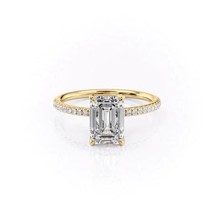 The Petal Kamellie Set With A 1 Carat Emerald 14K Yellow Gold Lab Diamond
