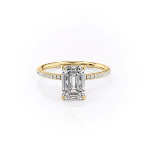 The Pave Petal Kamellie Set With A 1 Carat Emerald 18K Yellow Gold Lab Diamond