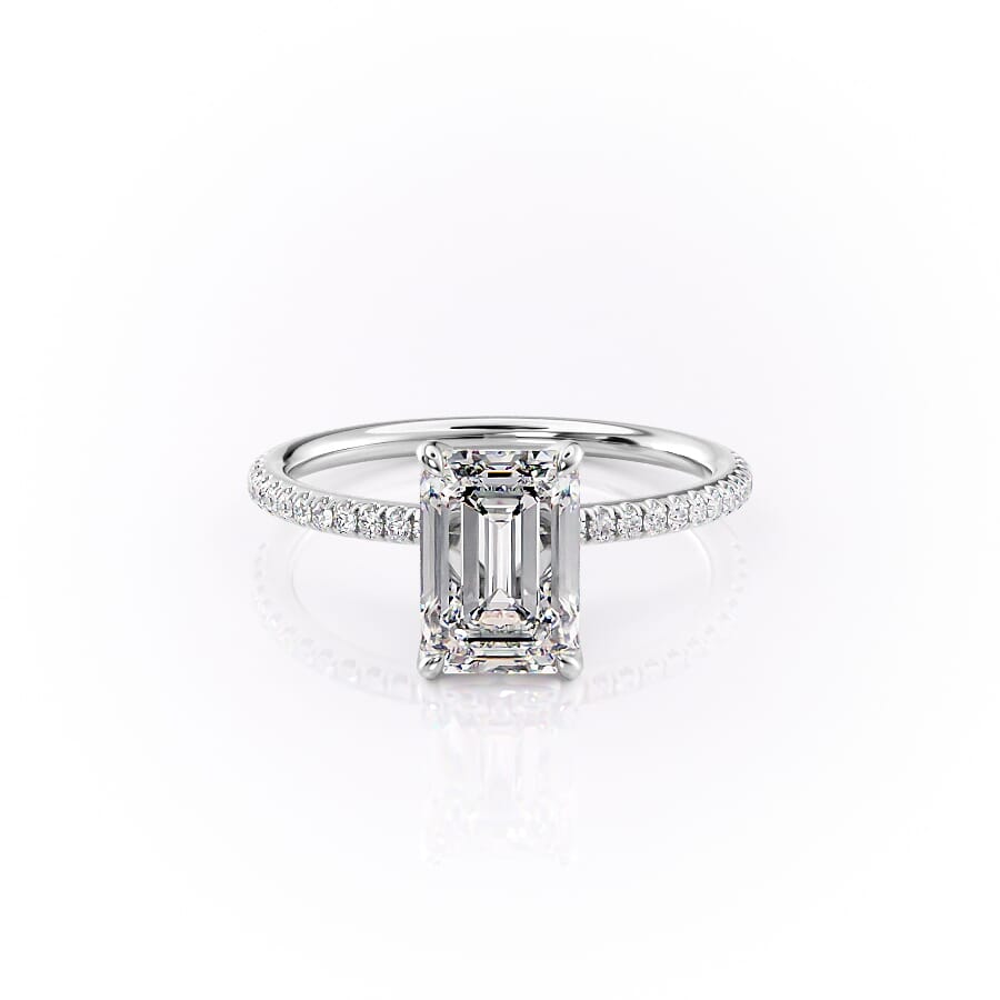 The Pave Petal Kamellie Set With A 2.5 Carat Emerald 14K White Gold Lab Diamond
