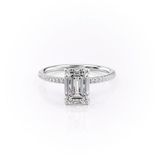 The Pave Petal Kamellie Set With A 2.5 Carat Emerald 14K White Gold Lab Diamond