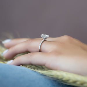 The Pave Petal Kamellie Set  With A 1 Carat Oval 14K White Gold Moissanite