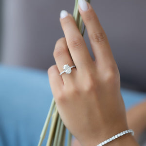 The Pave Petal Kamellie Set  With A 3 Carat Oval 14K White Gold Moissanite