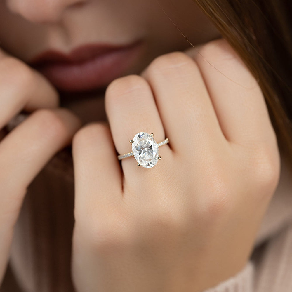 The Pave Petal Kamellie Set  With A 4.5 Carat Oval 18K Yellow Gold Moissanite