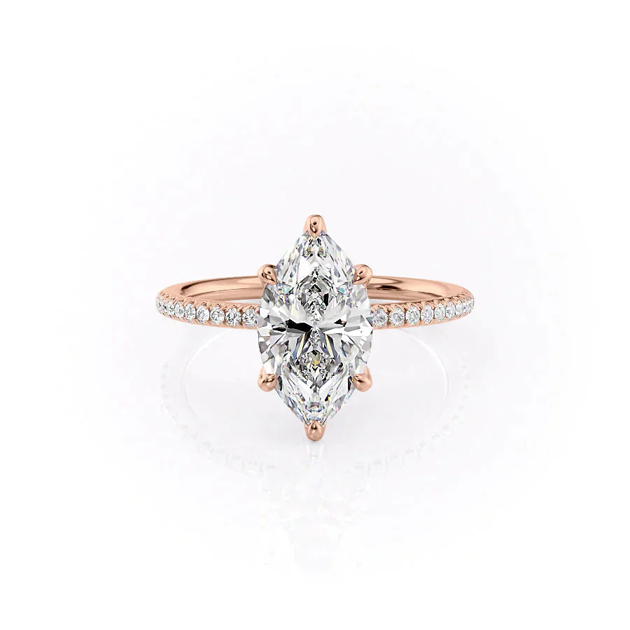 The Petal Kamellie Set With A 1 Carat Marquise 14K Rose Gold Lab Diamond