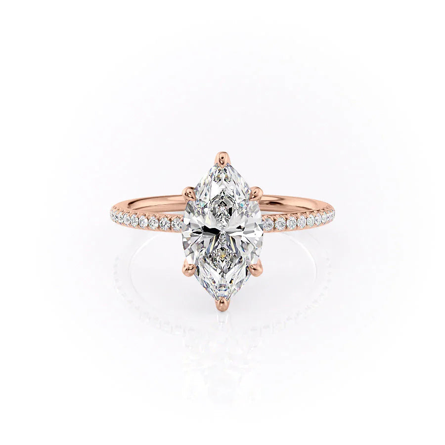 The Pave Petal Kamellie Set  With A 1 Carat Marquise 14K Rose Gold Moissanite