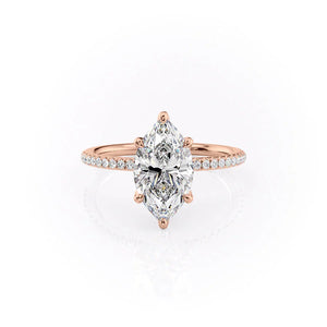 The Pave Petal Kamellie Set  With A 1 Carat Marquise 14K Rose Gold Moissanite