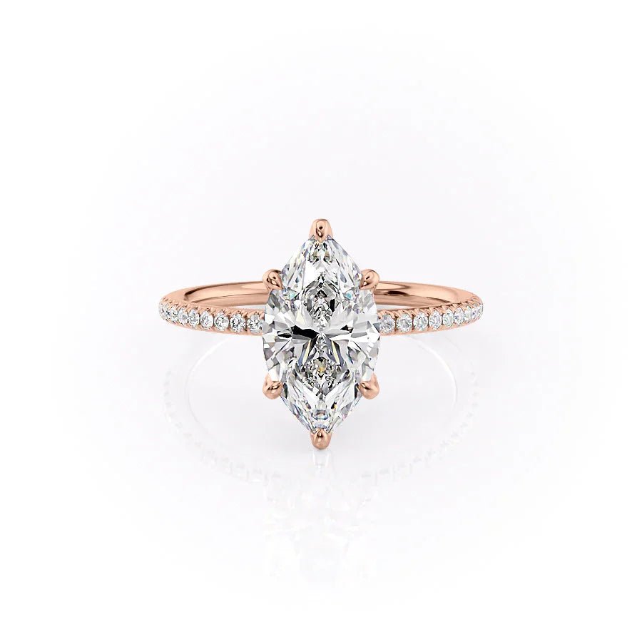 The Pave Petal Kamellie Set  With A 2.5 Carat Marquise 14K Rose Gold Moissanite