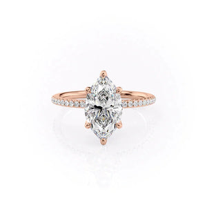 The Pave Petal Kamellie Set With A 2.5 Carat Marquise 18K Rose Gold Lab Diamond