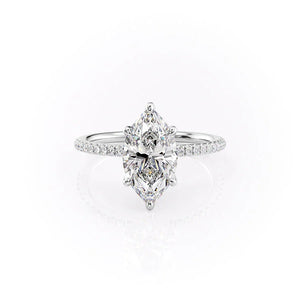 The Pave Petal Kamellie Set  With A 1 Carat Marquise 14K White Gold Moissanite