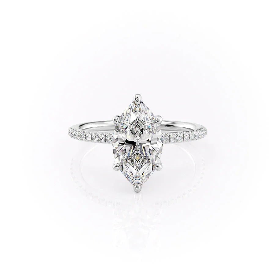 The Pave Petal Kamellie Set  With A 3 Carat Marquise 14K White Gold Moissanite