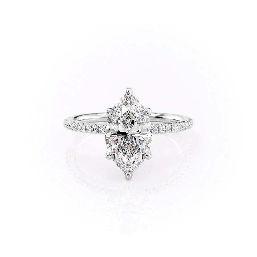 The Pave Petal Kamellie Set With A 1.5 Carat Marquise 14K White Gold Lab Diamond