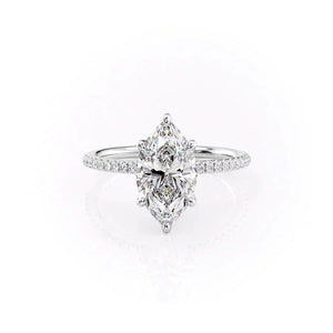 The Pave Petal Kamellie Set With A 1.5 Carat Marquise 14K White Gold Lab Diamond