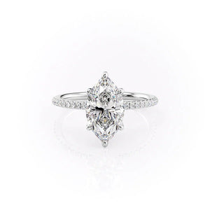 The Pave Petal Kamellie Set  With A 2 Carat Marquise 14K White Gold Moissanite