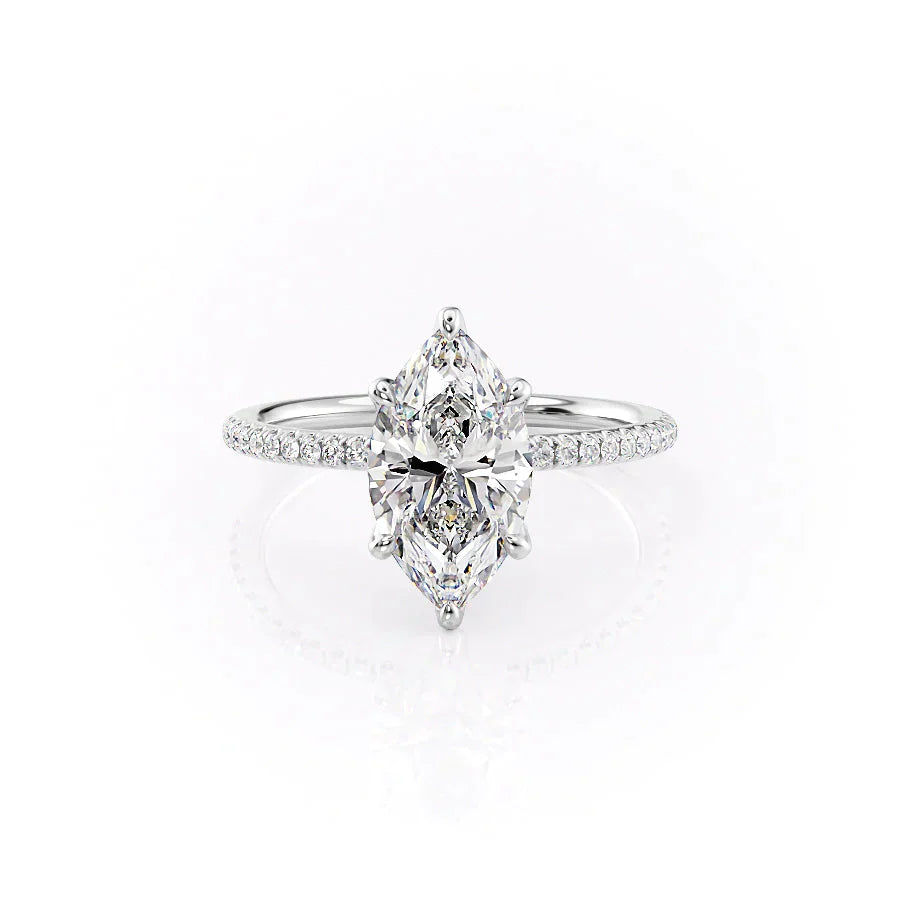 The Petal Kamellie Set With A 2.5 Carat Marquise 18K White Gold Lab Diamond