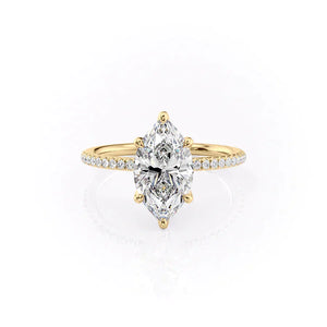 The Petal Kamellie Set With A 3 Carat Marquise 14K Yellow Gold Lab Diamond