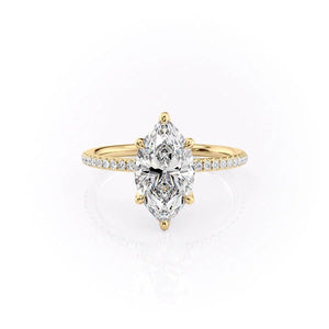 The Pave Petal Kamellie Set  With A 2 Carat Marquise 18K Yellow Gold Moissanite