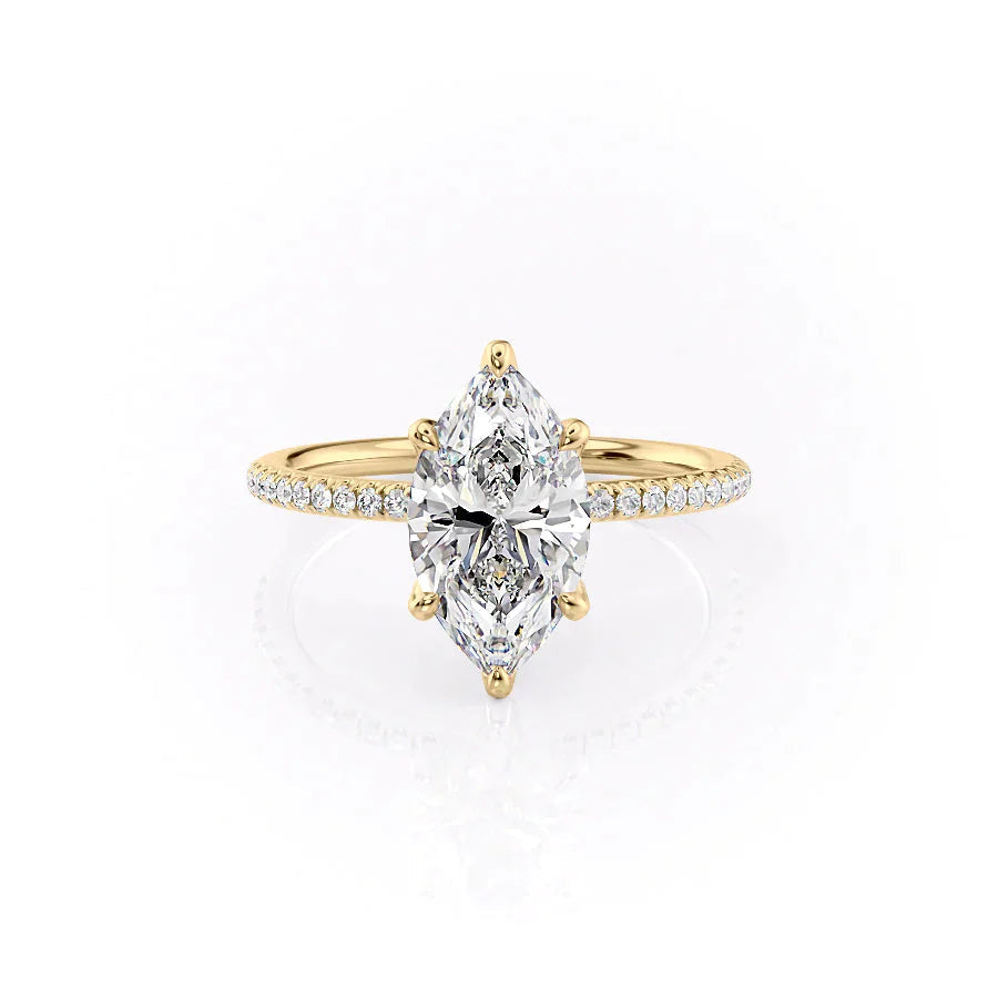 The Pave Petal Kamellie Set With A 1 Carat Marquise 18K Yellow Gold Lab Diamond