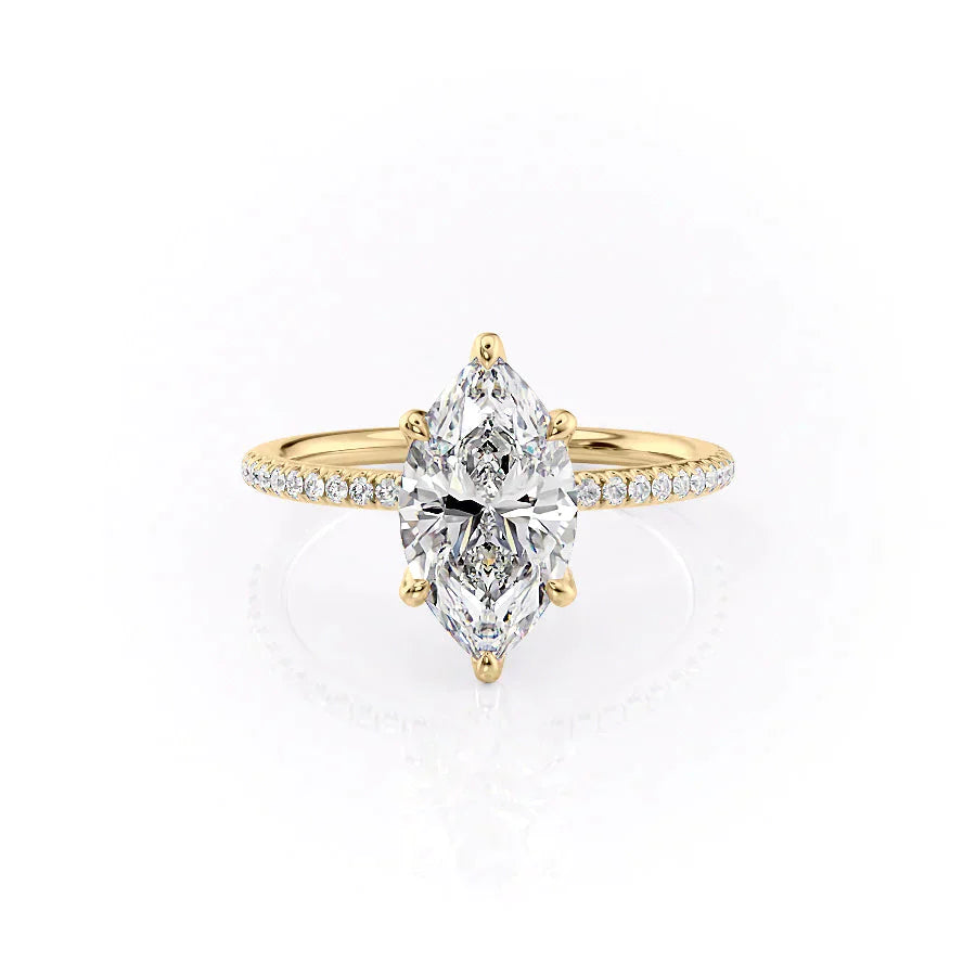 The Petal Kamellie Set With A 1 Carat Marquise 18K Yellow Gold Lab Diamond