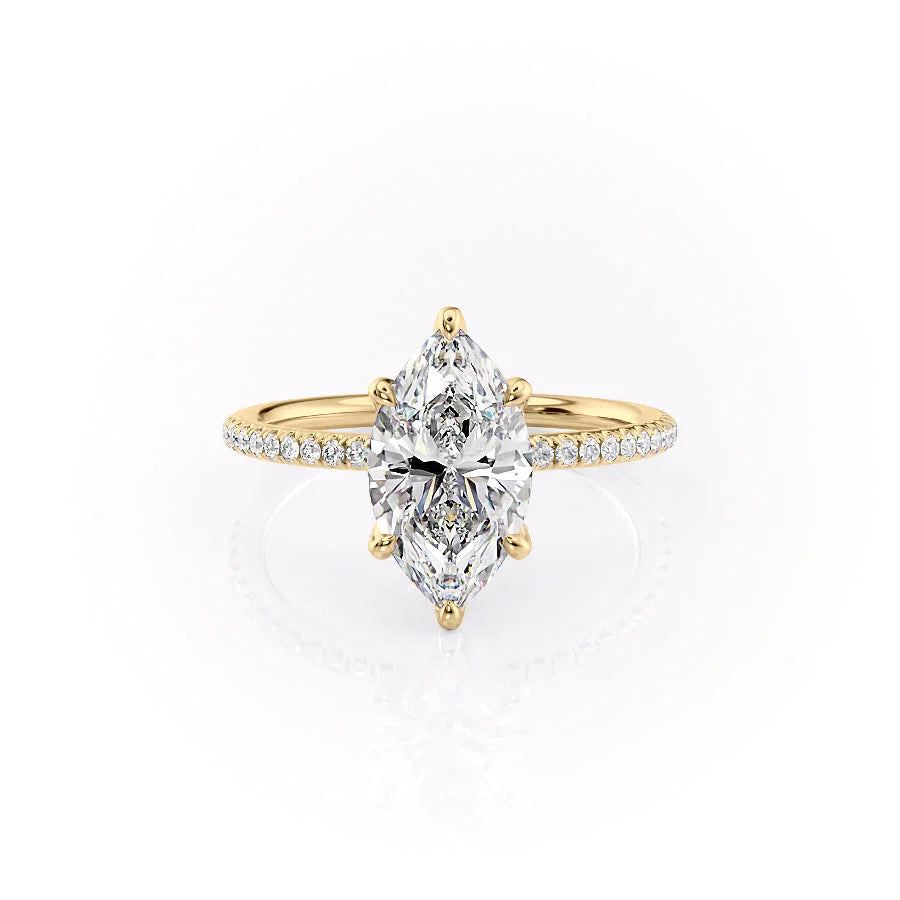 The Pave Petal Kamellie Set  With A 1 Carat Marquise 14K Yellow Gold Moissanite