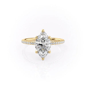 The Pave Petal Kamellie Set  With A 1 Carat Marquise 14K Yellow Gold Moissanite