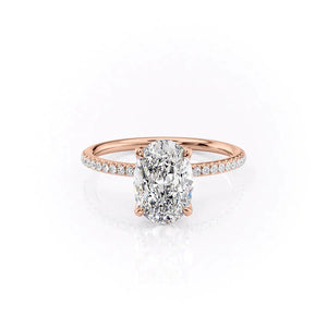 The Pave Petal Kamellie Set  With A 1 Carat Oval 14K Rose Gold Moissanite