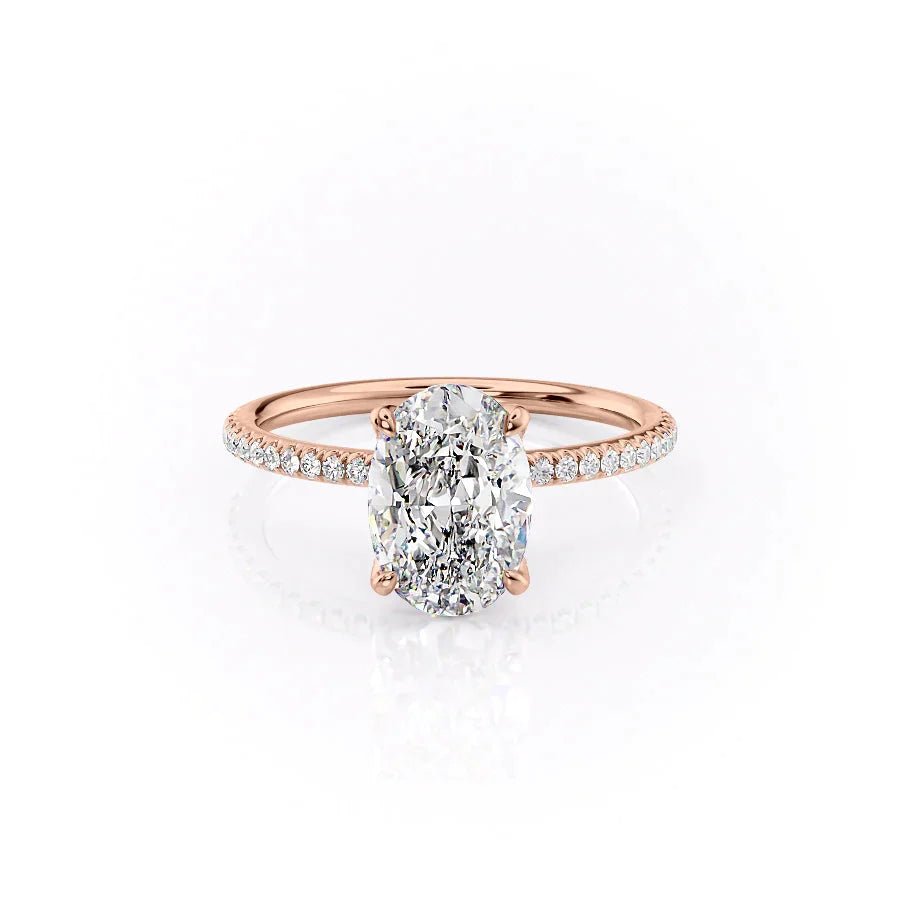 The Pave Petal Kamellie Set  With A 5 Carat Oval 14K Rose Gold Moissanite