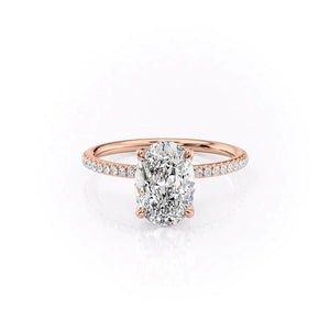 The Pave Petal Kamellie Set  With A 4.5 Carat Oval 14K Rose Gold Moissanite