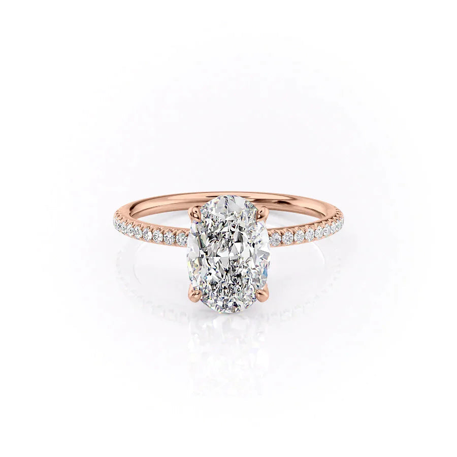 The Pave Petal Kamellie Set With A 2.5 Carat Oval 14K Rose Gold Lab Diamond