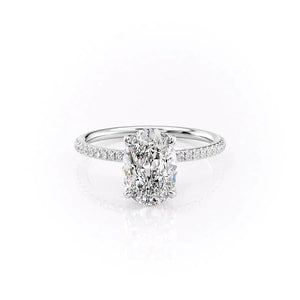The Pave Petal Kamellie Set With A 1.5 Carat Oval 14K White Gold Lab Diamond