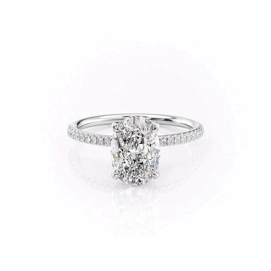 The Pave Petal Kamellie Set With A 3 Carat Oval 14K White Gold Lab Diamond