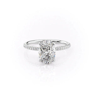 The Pave Petal Kamellie Set  With A 3 Carat Oval 18K White Gold Moissanite