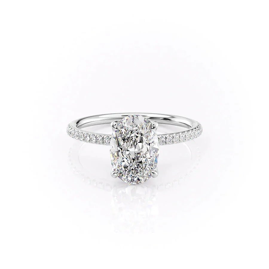 The Pave Petal Kamellie Set  With A 2.5 Carat Oval 18K White Gold Moissanite