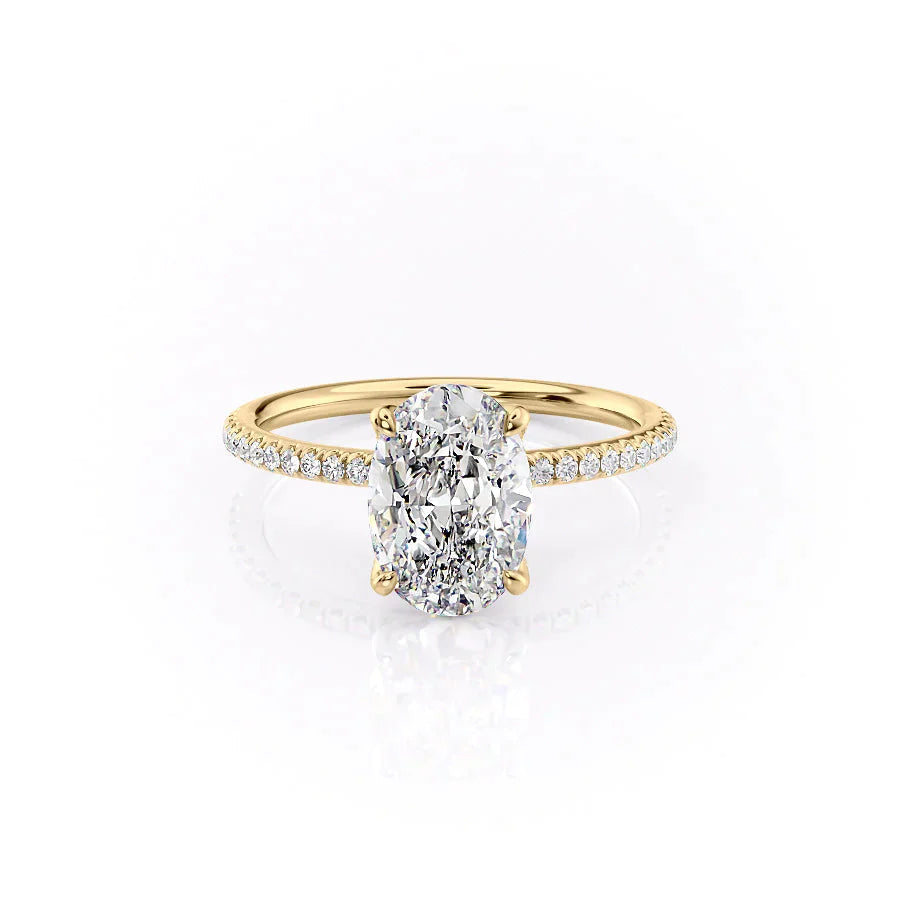 The Pave Petal Kamellie Set With A 1.5 Carat Oval 18K Yellow Gold Lab Diamond