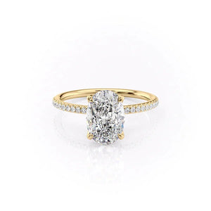 The Pave Petal Kamellie Set  With A 3 Carat Oval 14K Yellow Gold Moissanite