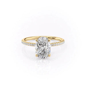 The Pave Petal Kamellie Set With A 1.5 Carat Oval 14K Yellow Gold Lab Diamond