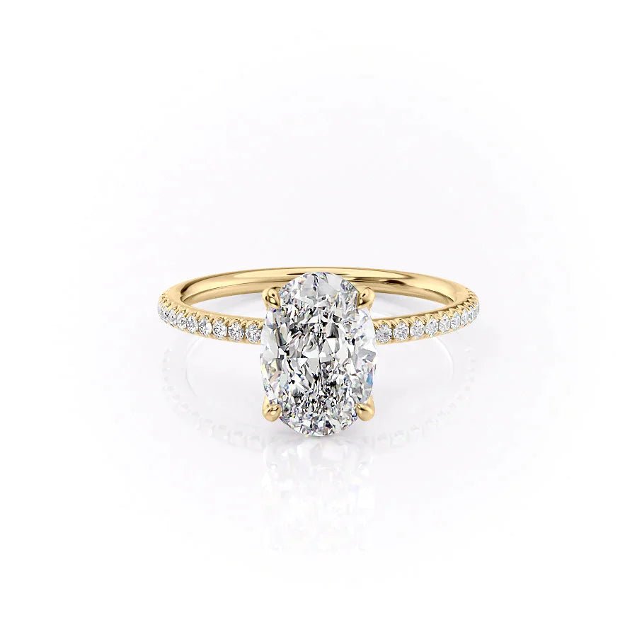 The Pave Petal Kamellie Set  With A 2.5 Carat Oval 18K Yellow Gold Moissanite