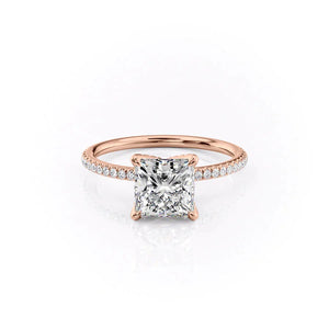 The Pave Petal Kamellie Set With A 3 Carat Princess 18K Rose Gold Lab Diamond