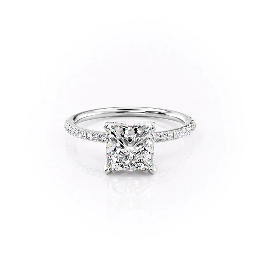 The Pave Petal Kamellie Set With A 1.5 Carat Princess 18K White Gold Lab Diamond