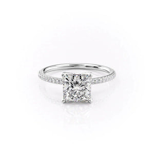 The Pave Petal Kamellie Set With A 1.5 Carat Princess 14K White Gold Lab Diamond