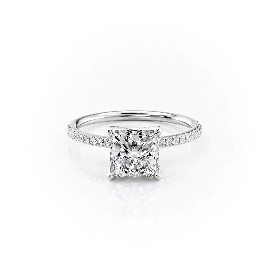 The Petal Kamellie Set With A 1 Carat Princess 14K White Gold Lab Diamond