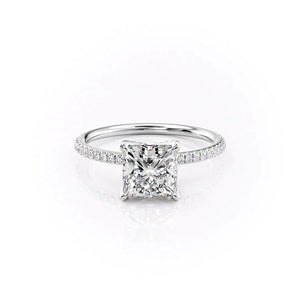The Petal Kamellie Set With A 3 Carat Princess 18K White Gold Lab Diamond