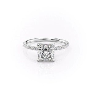 The Pave Petal Kamellie Set  With A 3 Carat Princess 18K White Gold Moissanite