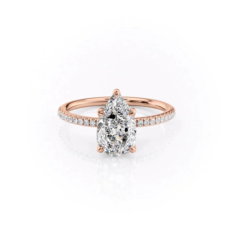 The Petal Kamellie Set With A 1 Carat Pear 14K Rose Gold Lab Diamond