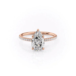 The Pave Petal Kamellie Set With A 2.5 Carat Pear 14K Rose Gold Lab Diamond
