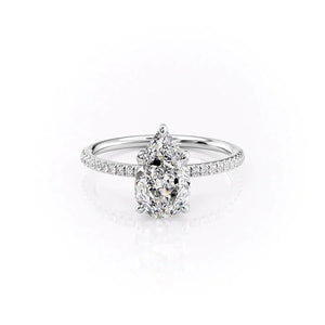The Pave Petal Kamellie Set  With A 2 Carat Pear 18K White Gold Moissanite