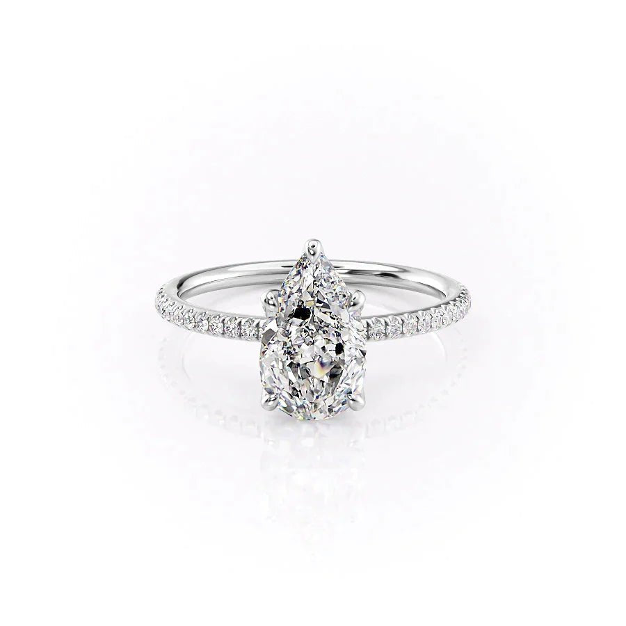 The Pave Petal Kamellie Set  With A 3 Carat Pear 18K White Gold Moissanite