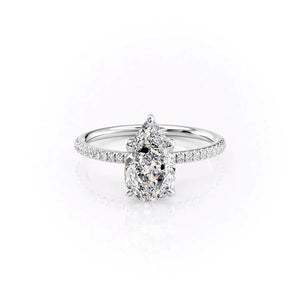 The Pave Petal Kamellie Set With A 1.5 Carat Pear 14K White Gold Lab Diamond